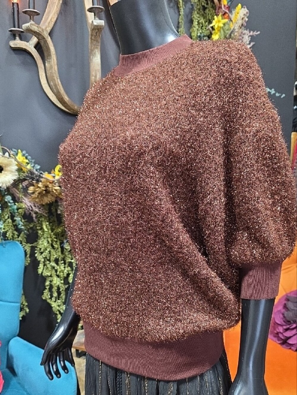 Maeve Sparkle Open-Back Sweater in Brown - Picture 5 of 10